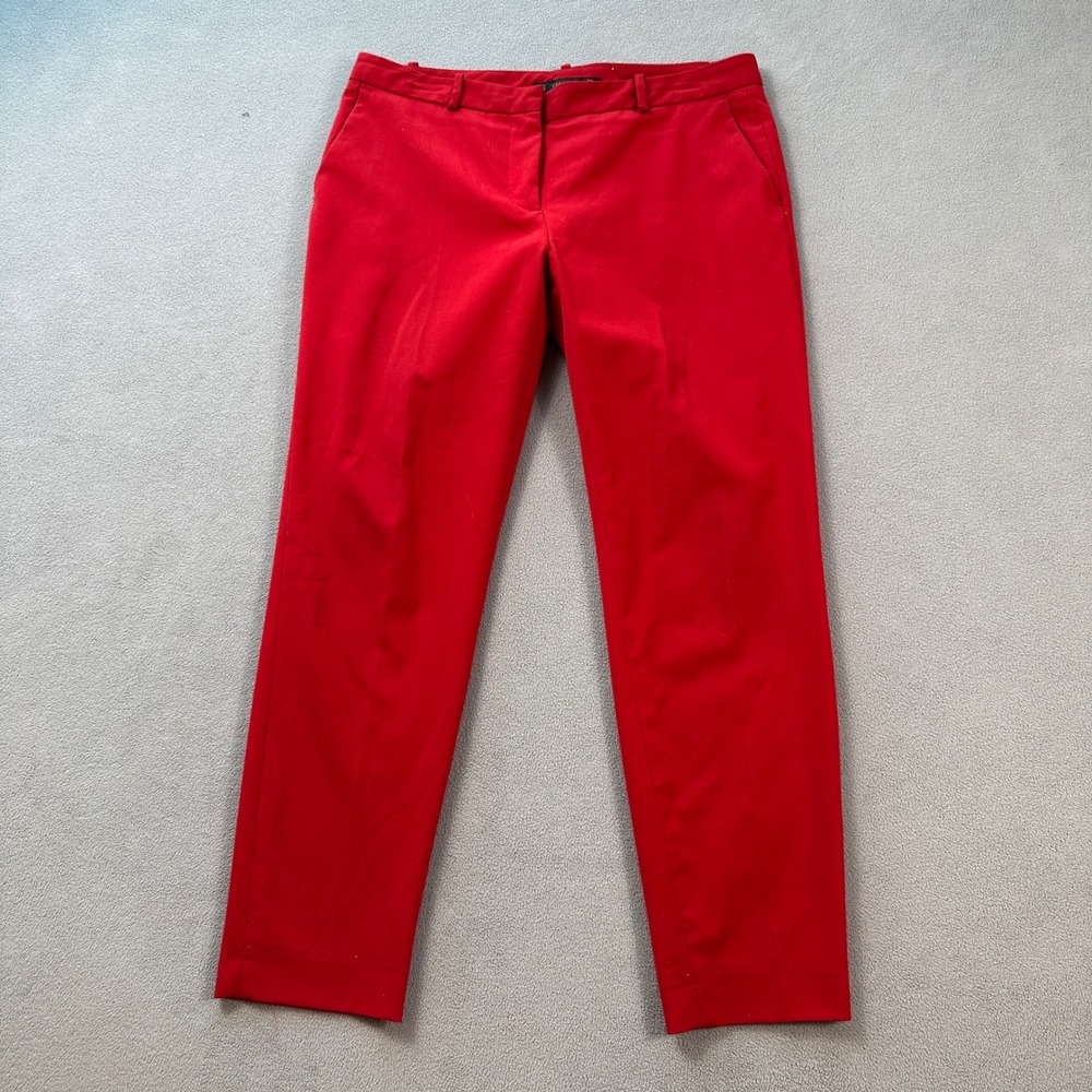 ZARA BASIC Womens Pants Trousers M 32x27 Red Straight Leg Mid Rise Work Pockets